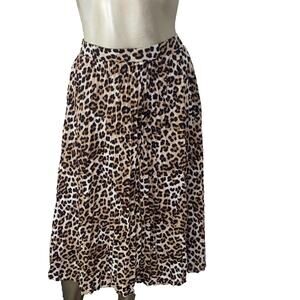Ann Taylor 16 Leopard Print A-Line Midi Skirt Animal Print Classic Retro Pinup